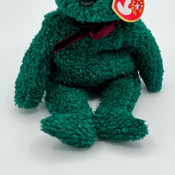TY Beanie Baby Green Fuzzy 2001 Holiday Teddy PE Pellets Vintage Collectible - Picture 4 of 9